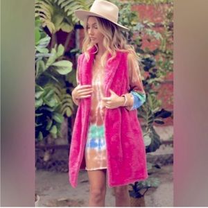 Hot Pink Fuzzy Vest with Pockets